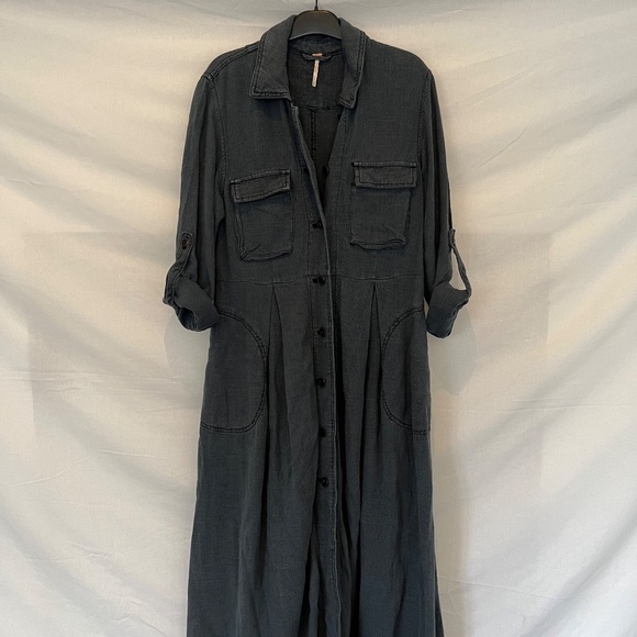 Free People - Rainz Cuffed Duster Jacket/Dress - Dark Indigo Blue - Oversized XS - Picture 4 of 16